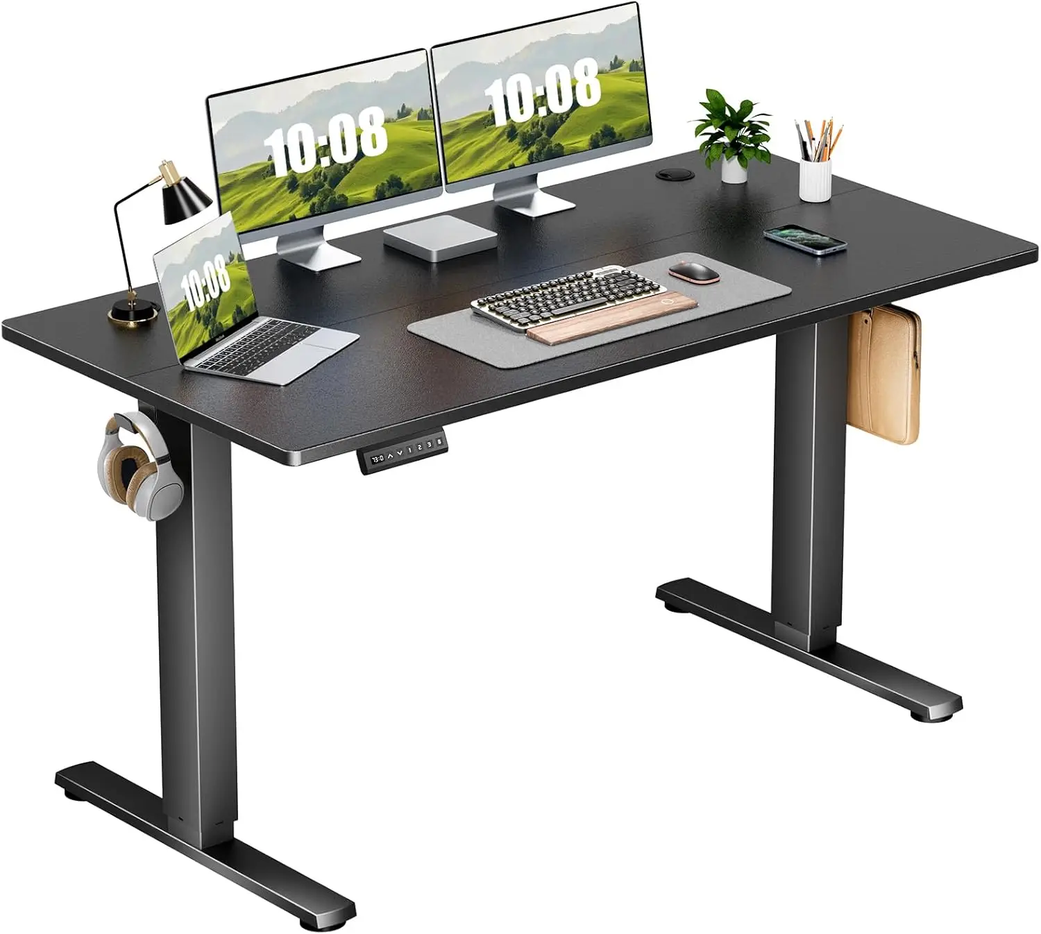 Sweetcrispy Electric Adjustable Height Standing Desk - 55 x 24 inch Sit to Stand Up Desk with Splice Board, Rising Home Office C