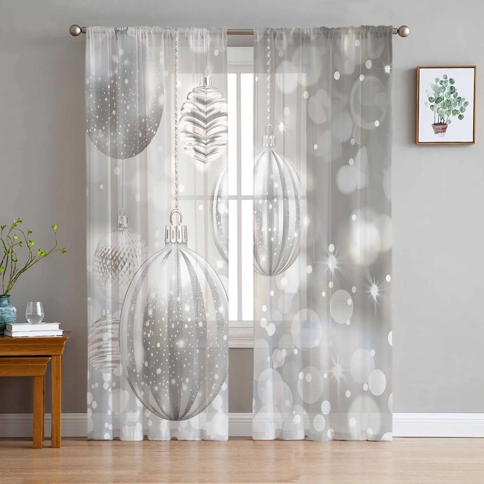 Rideaux en tulle de stand de lanterne grise de Noël pour le salon, rideau de fenêtre en mousseline de soie Tyys, rideau transparent pour chambre à coucher