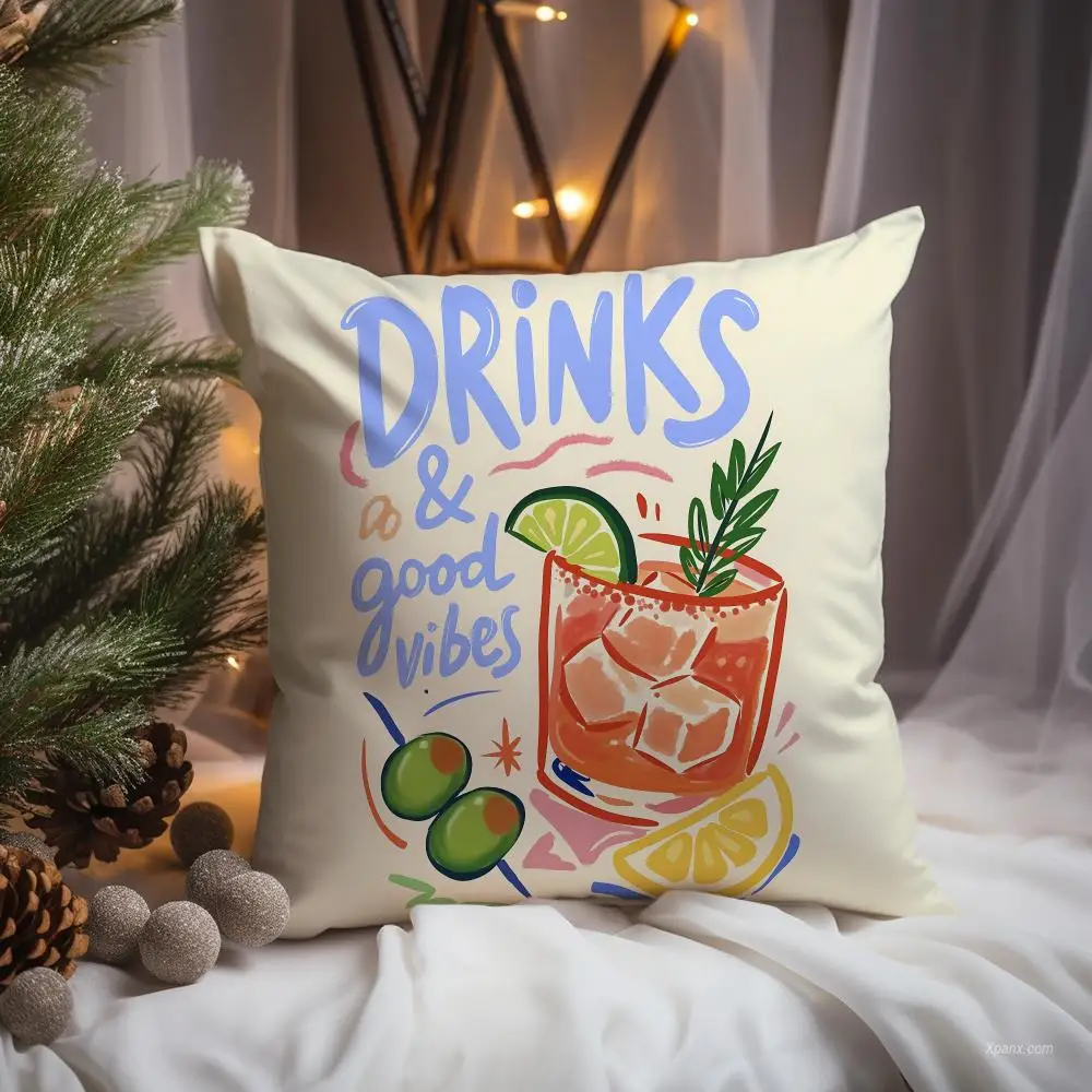 Summer Drink Cushion Cover Premium Comfort Reversible Pillow Cove -Two in One Design for Any Room & Car Interior