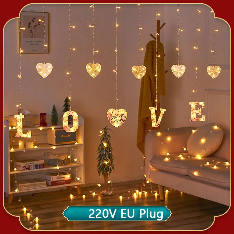 Garland Curtain Led Wedding Decoration Fairy String Lights for Valentine Day Gift Party Home Bedroom New Year Christmas Decor