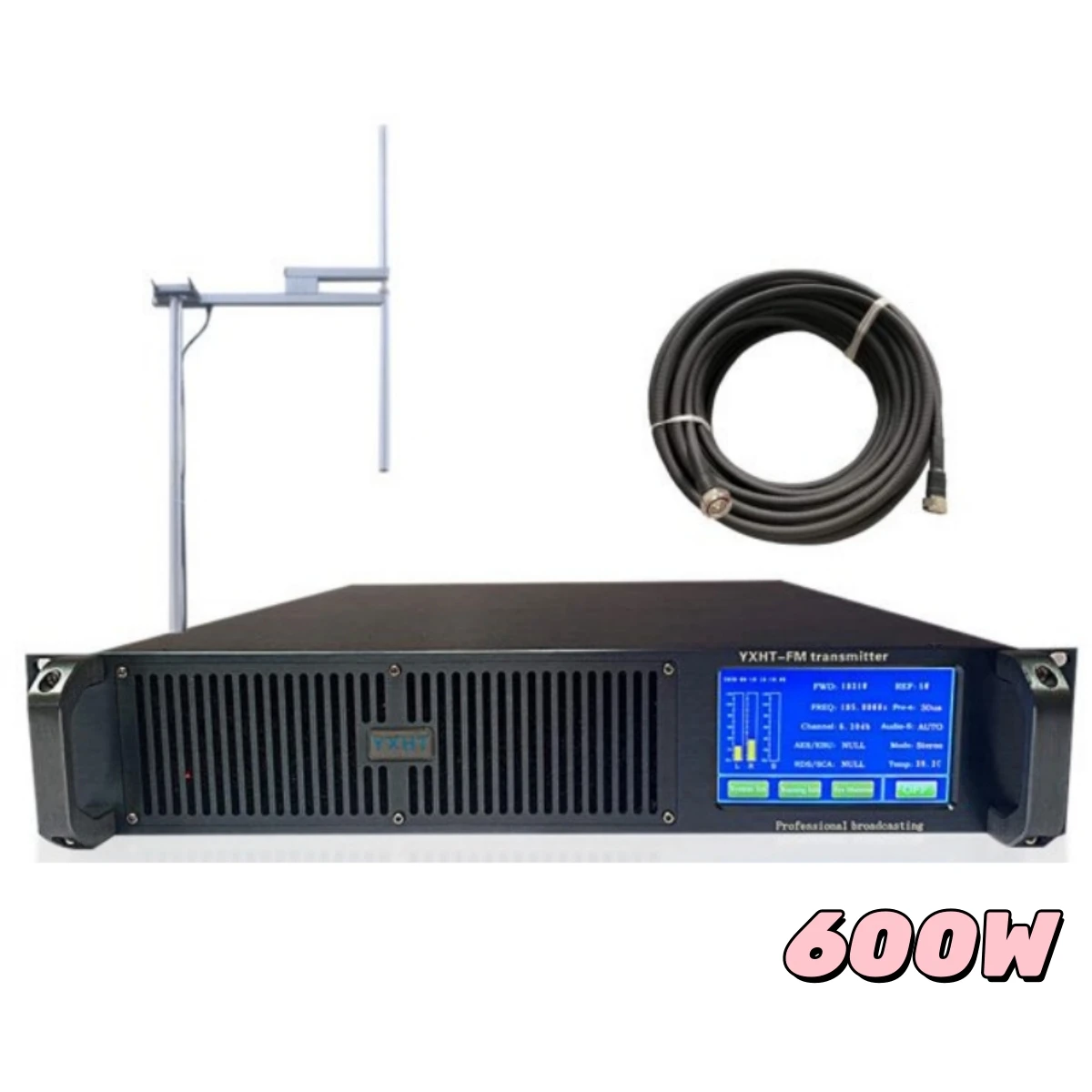 Touch Screen YXHT-2 600W FM Transmitter + 1-Bay Antenna + 30 Meters Cable