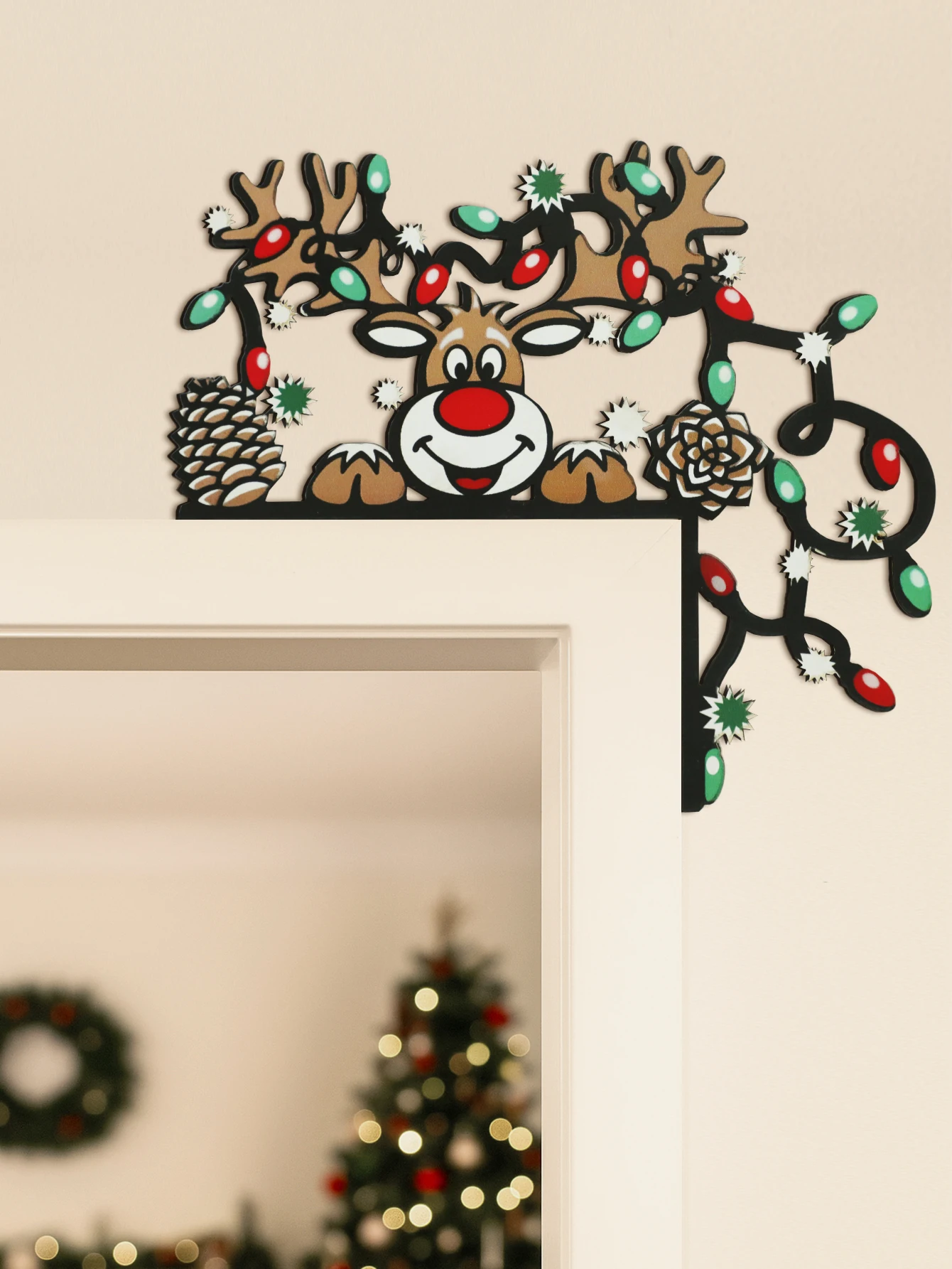 Christmas Reindeer Door Corner - Home Decor Wallpaper ulasan dan harga