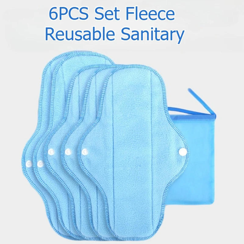 

Reusable Sanitary Pads Women Elderly 6-Piece Set Polar Fleece Soft Leakproof Washable Allergy Prevention Incontinence Pads Blue