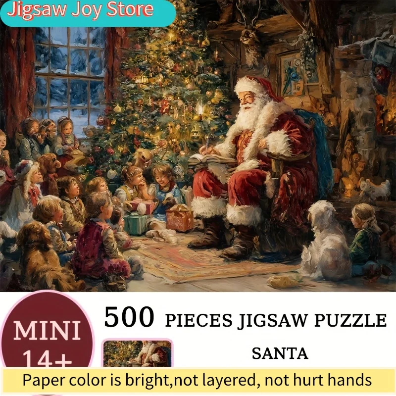 ปริศนา 500 ชิ้นสำหรับผู้ใหญ่ที่มีรูปซานต้า เหมาะสำหรับเกมปาร์ตี้และกิจกรรมต่างๆ โมเสกหลากสีสันสำหรับงานเทศกาลนี้มีขนาด 15