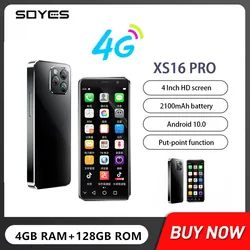 SOYES-Petit téléphone portable XS16 Pro 4G, Octa-Core, 4 Go, 128 Go, 4 pouces, Android 10, batterie 2100mAh, Face ID, nouveau