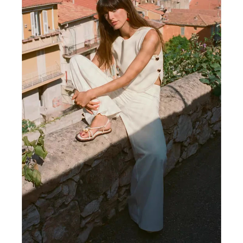 Gilet rond Ne Svel pour femme hiver Faion bouton côté ort haut aiguille plate Workmanip fibre de polyester 2024 automne C...