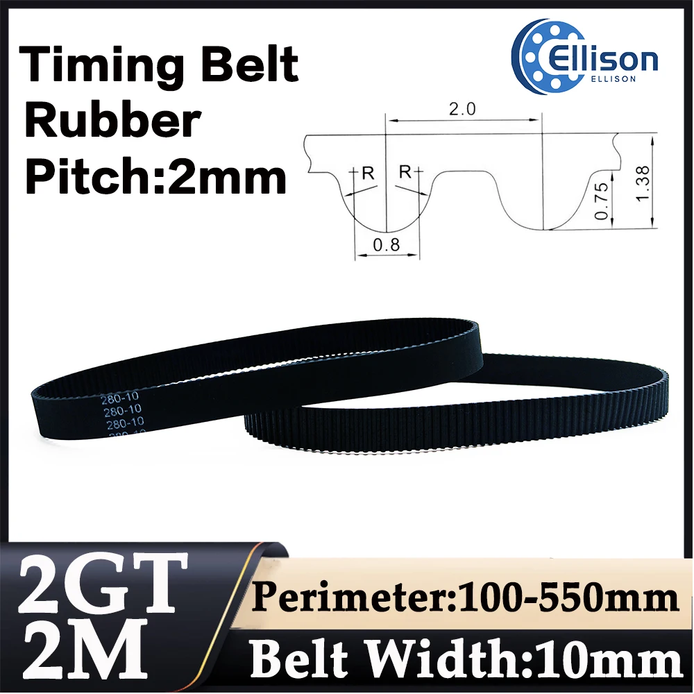 2GT 2M synchronous belt rubber belt 100/150/200/250/300/350/400-550mm bandwidth 10mm suitable for 3D printers