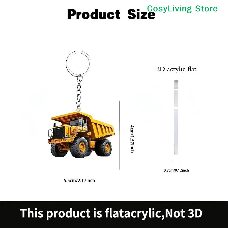 Lightweight Key Ring Pendant Party Gift Forklift Tractor Construction Truck Cartoon Roller Model Car 2D Flat Excavator Keychain image 4