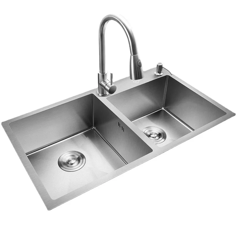 

Nano Silver 304 Stainless Steel Sink Double Sink Kitchen Basin Faucet Cup Washer Vegetable Pool Stainless Steel Basin New