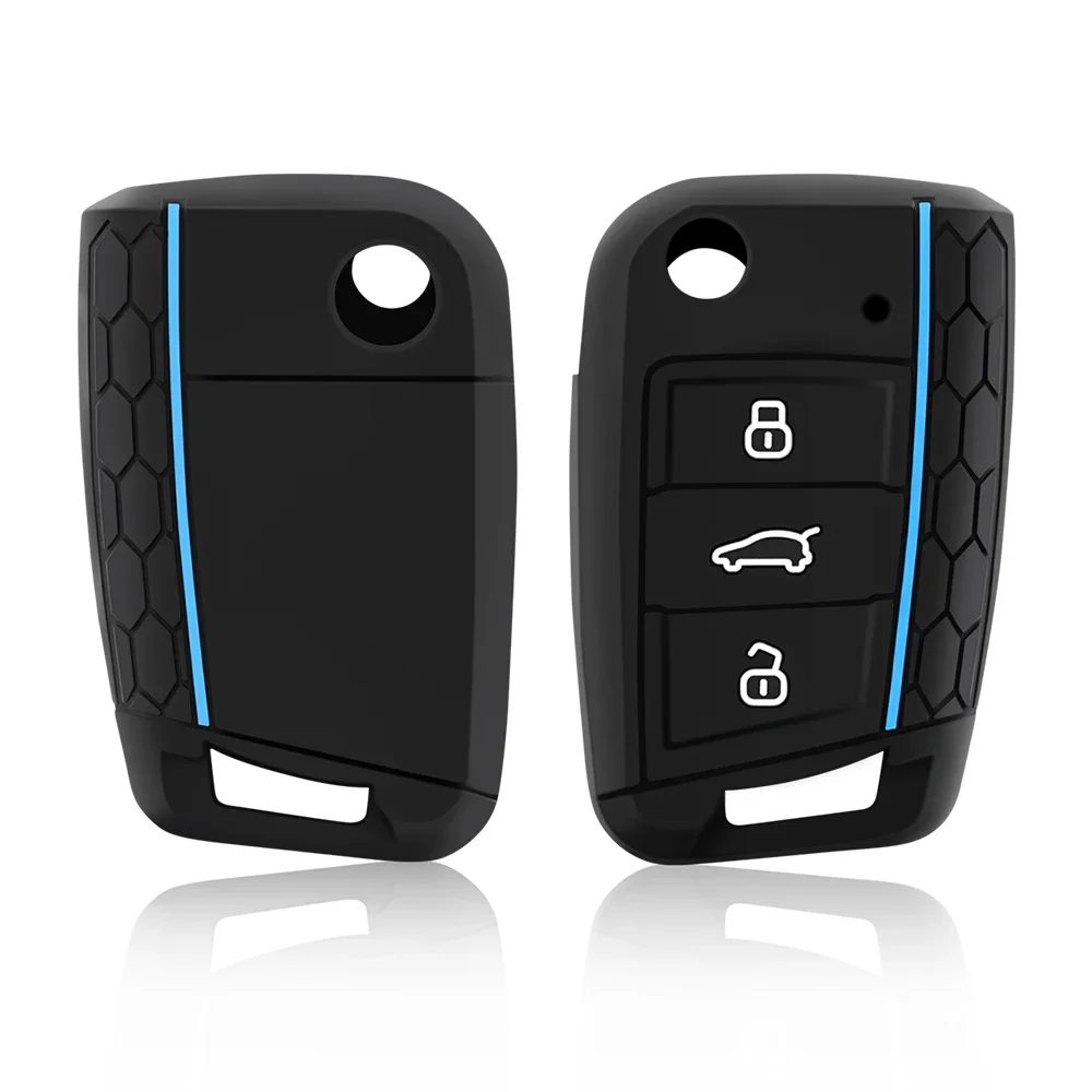 Car Key Cover Silicone Case for VW Golf 7 MK7 3 Buttons Flip Folding Remote Key Fob for Seat for Skoda Car Accessories