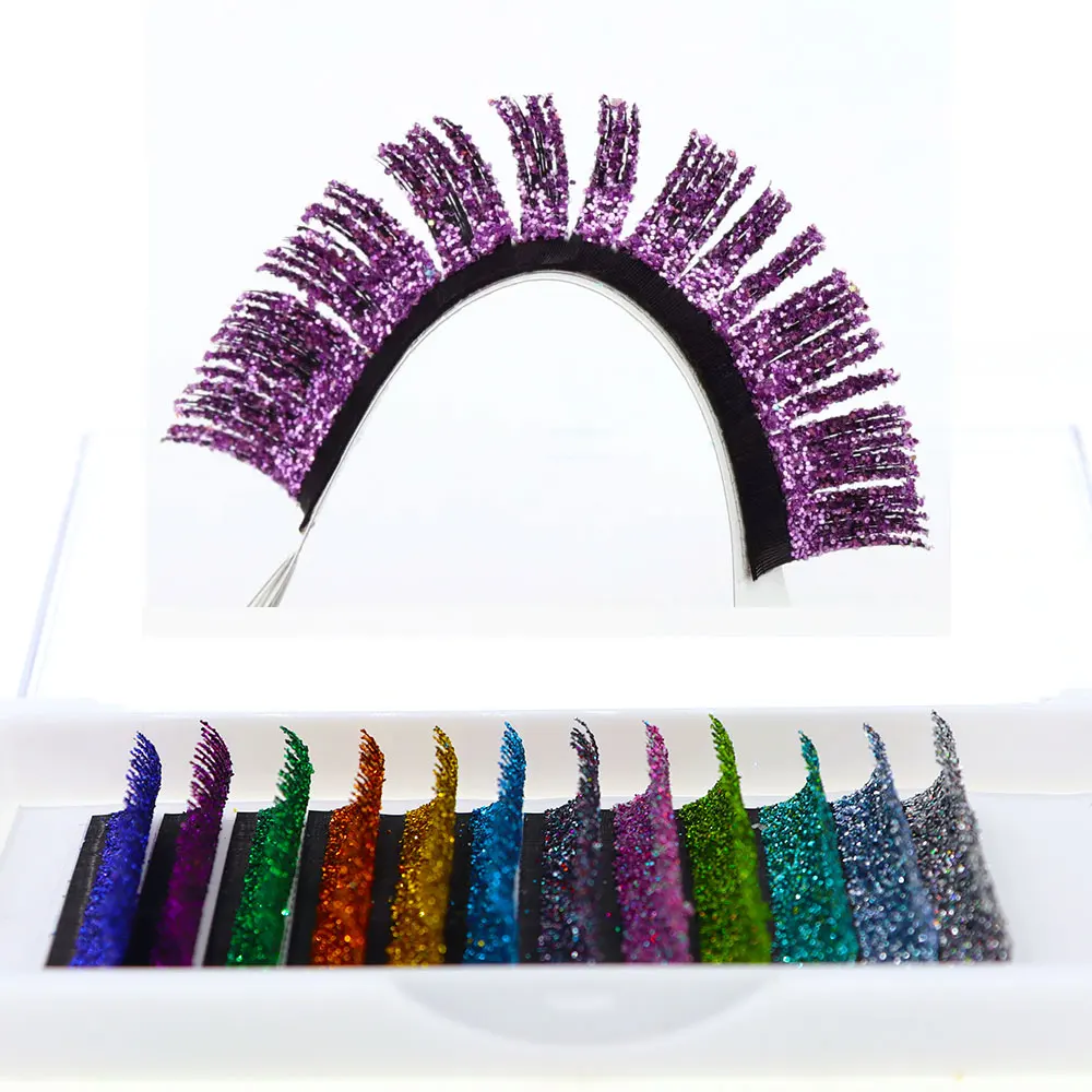 12Rows Fashion Glitter Lash Extensions Crystal Colorful Individual False Lash Mix Colors Shiny Russian Volume Professional Lash