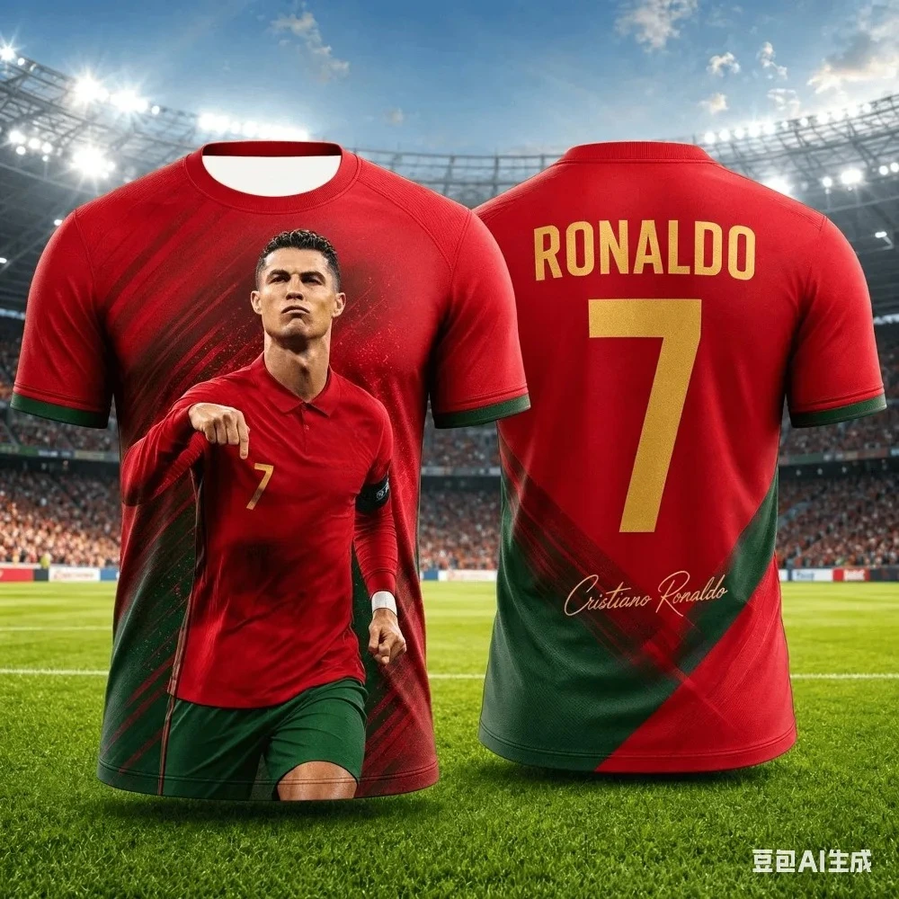 Cristiano Ronaldo 3D Football Jersey Summer Outdoor Sports Quick-Dry Breathable Men's Football T-Shirt Outdoor Team Training Top