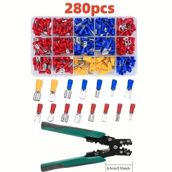 280pcs Insulated Wire Electrical Connectors with Tool Assorted Male/Female Wire Cable Crimp Terminals U-Type Fork Spade Butt