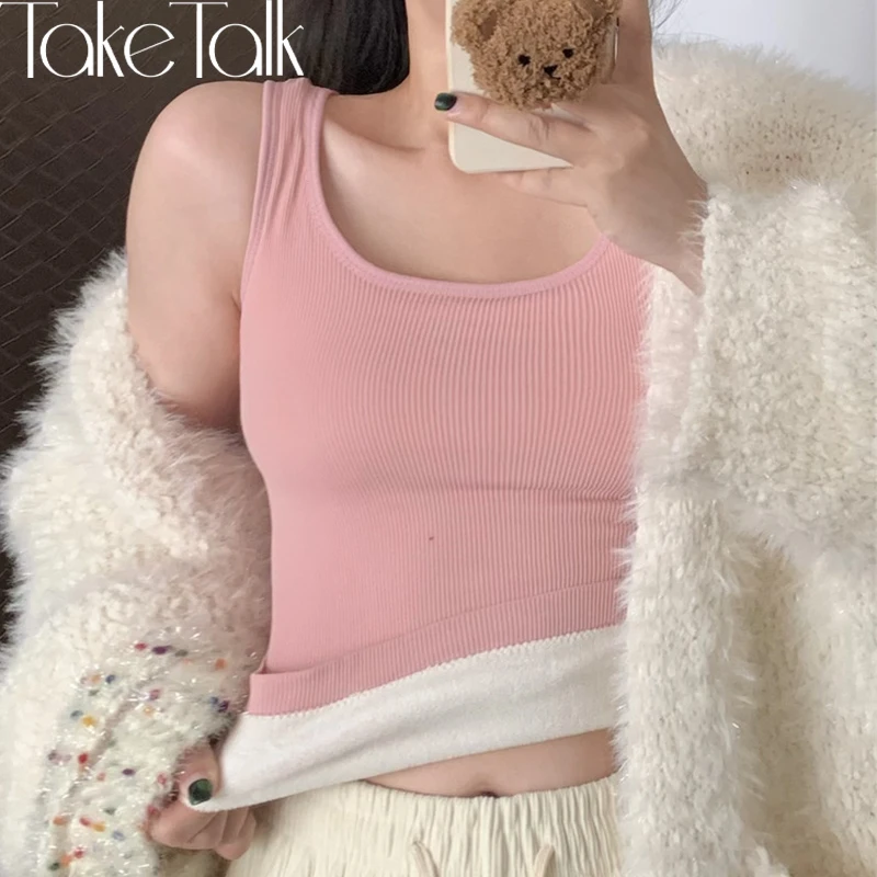 Women Winter Lined Thicken Tank Top Ribbed Knit Sleeveless Vest Warm Thickened Undershirt Slim Fit Base Layer Camisole Tops New