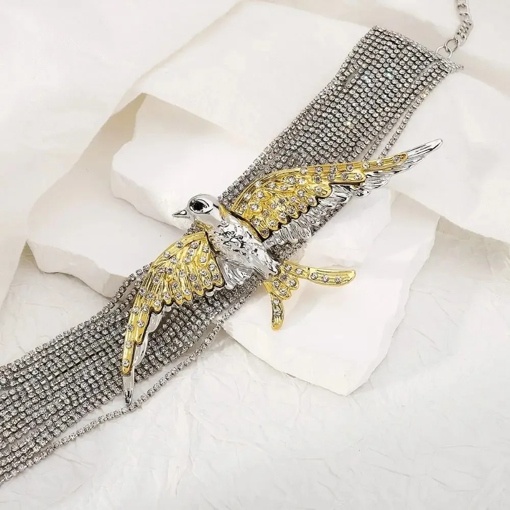 Fashion Metal Flying Bird Multi-layered Rhinestone Bird Swallow Choker Exaggerated Collarbone Chain