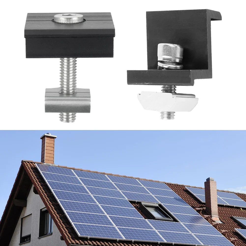 Solar Panel Mount Bracket End Clamp Middle Clamp 30mm/35mm Black PV Solar System Installation Racking Fixing Pressure Block