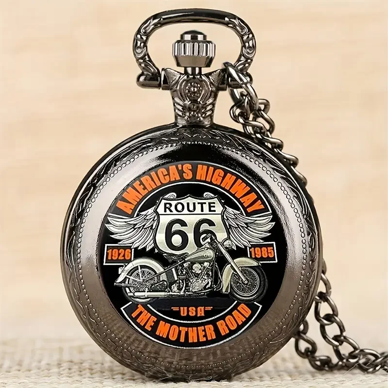 Vintage Black Motorcycle Men's Quartz Pocket Watch