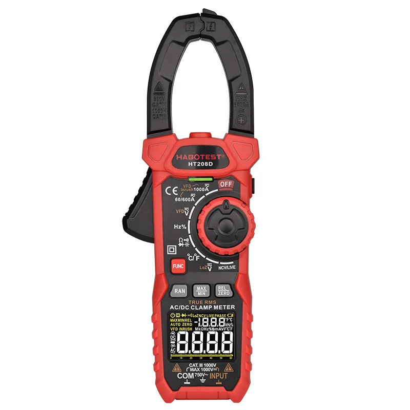 HABOTEST HT208 Digital Clamp Meter 1000A 1000V AC/DC True RMS Amperimeter Capacitance เครื่องทดสอบมัลติมิเตอร์