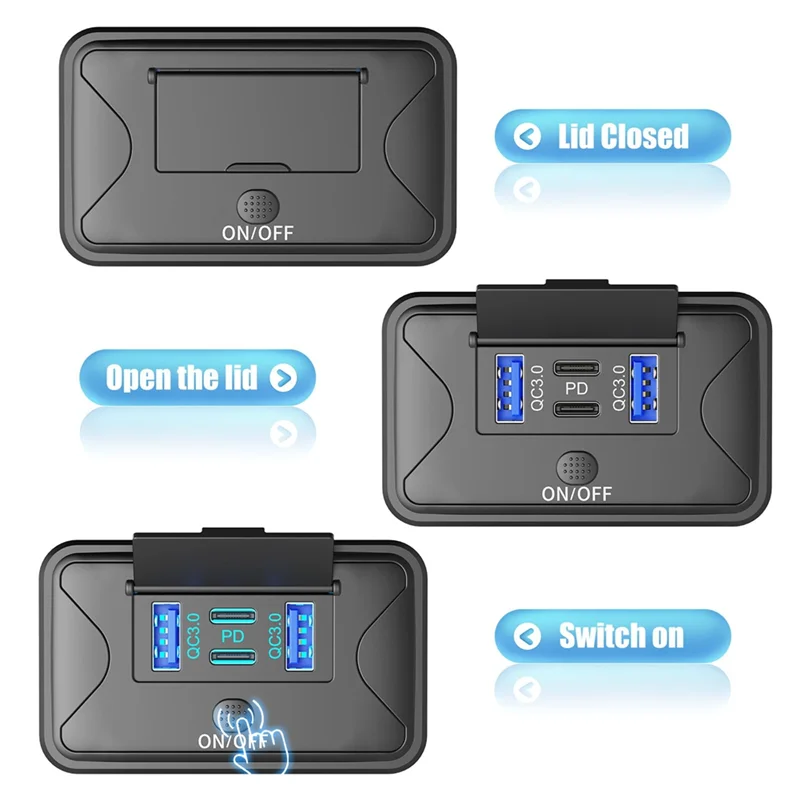

-A95Z 78W 4 Port 12V USB Outlet Wall Mount, Dual 36W PD & Dual 18W QC3.0 Mount Charger Socket Panel With Button Switch