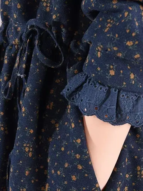 عارضة فضفاضة الأزهار طباعة المرأة الدكتور مع حزام التخسيس Fce اصطف الخريف الشتاء Faion التسمية إزالة تعادل الخصر الدكتور