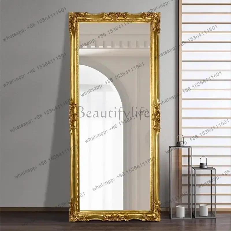 LSEuropean Full-body Mirror Luxury Decorative Mirrors Floor Vintage Nordic Bedroom Mirrors Medieval Cloakroom Full-length Mirror