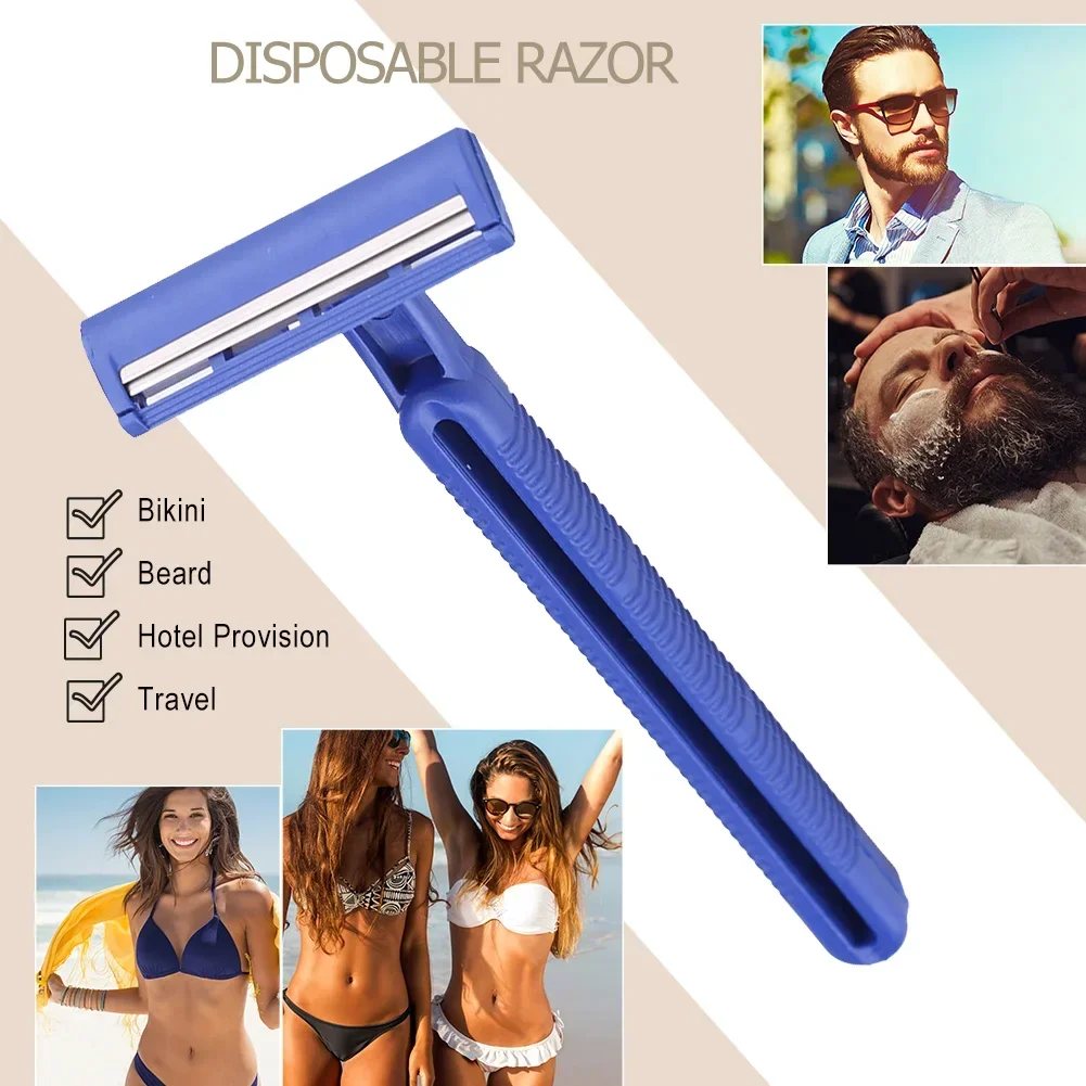 Bulk Available Eco Friendly Disposable Body Razors, 2-Layer Stainless Steel Shaver Portable Trimming Tool for Hotel Salon Travel
