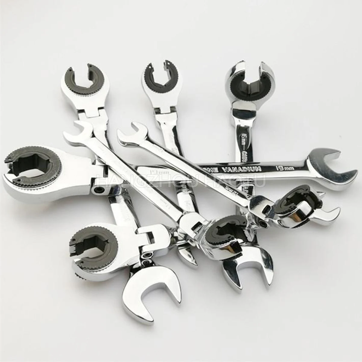 Регулируемый тип 8-19 мм, сверхмощный двойного назначения, фиксированная головка, раструбная гайка с открытым концом, гибкая трубка, полуоткрытый ключ с храповым механизмом, узкие пространства