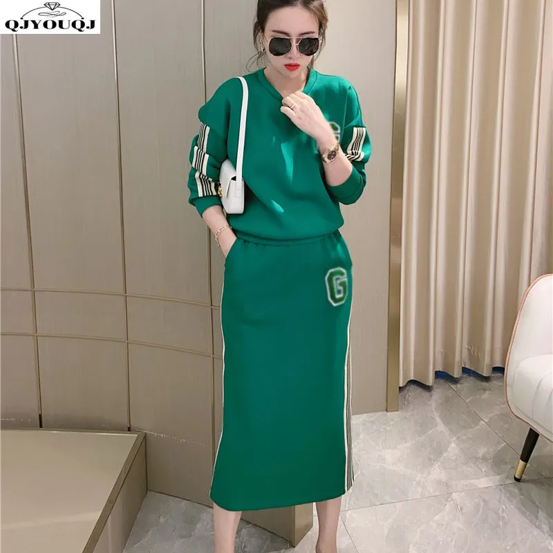 

2024 Autumn/Winter New Fashion Letter G Ribbon Spliced Loose Top+Half Skirt Sports Set Two Piece Fashion Set