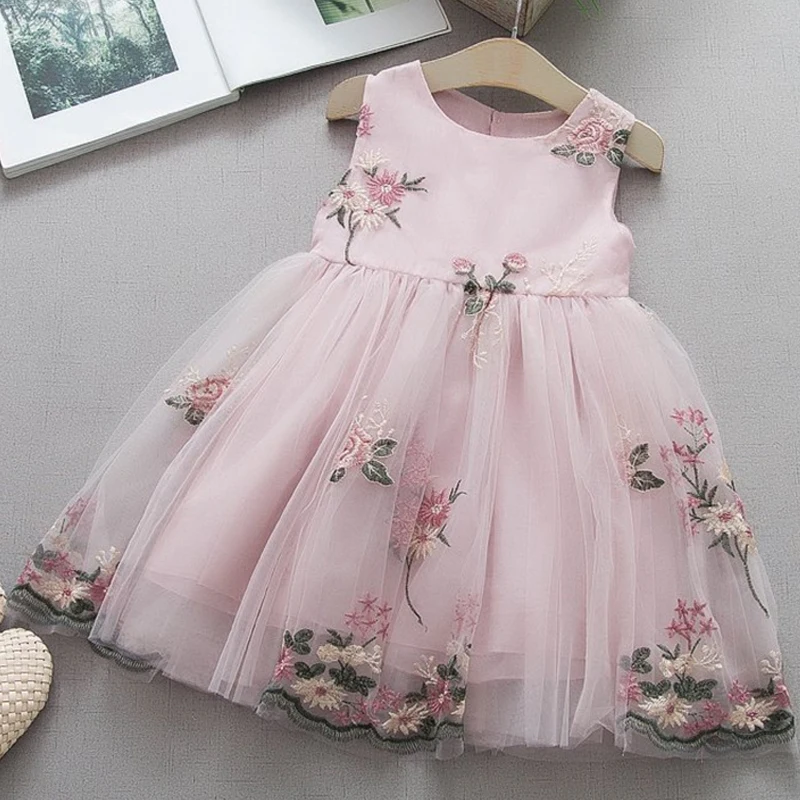 

Summer Kid Girl Dress Embroidery Flower Lace Ball Gown Princess Dress Elegant Wedding Party Baby Costume Children Clothing A1145