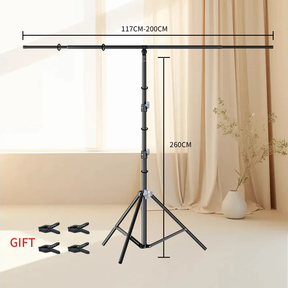 SH 2x2.6M T-Shape Backdrop Background Stand With 4pcs Clips Photography  Photo Studio  Frame Support System Kit With Stand