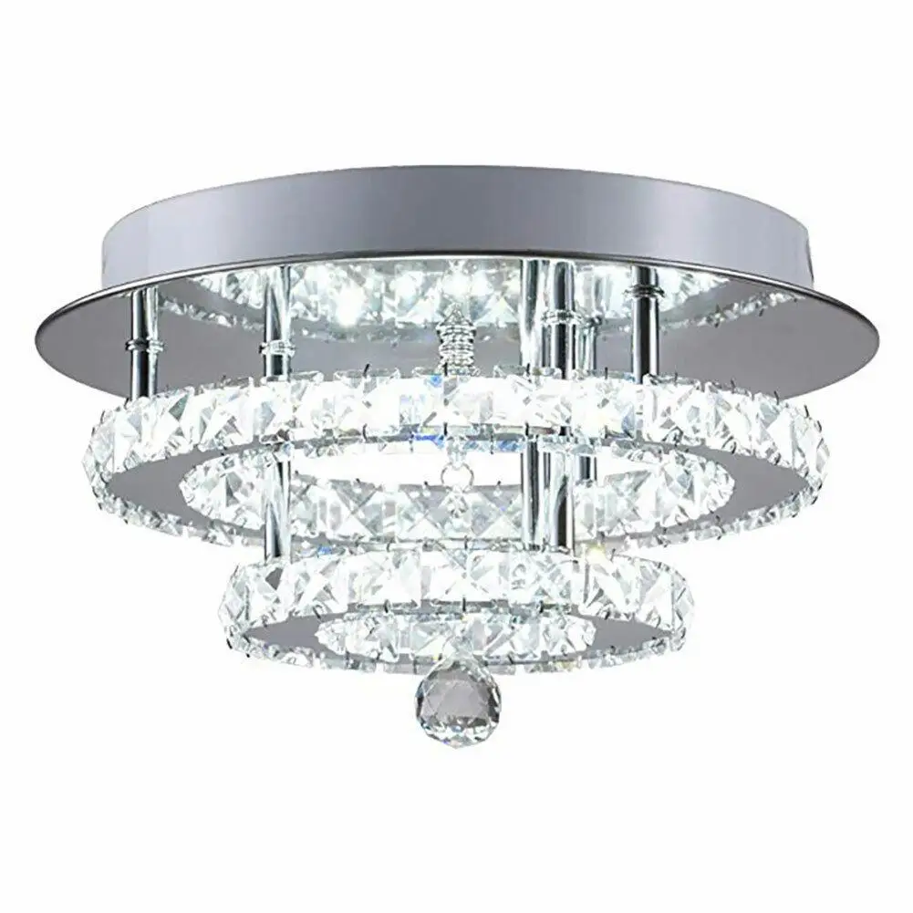 36W Modern LED Clear Crystal Chandelier Round Ceiling Light Flush Mount Pendant Lighting Fixture