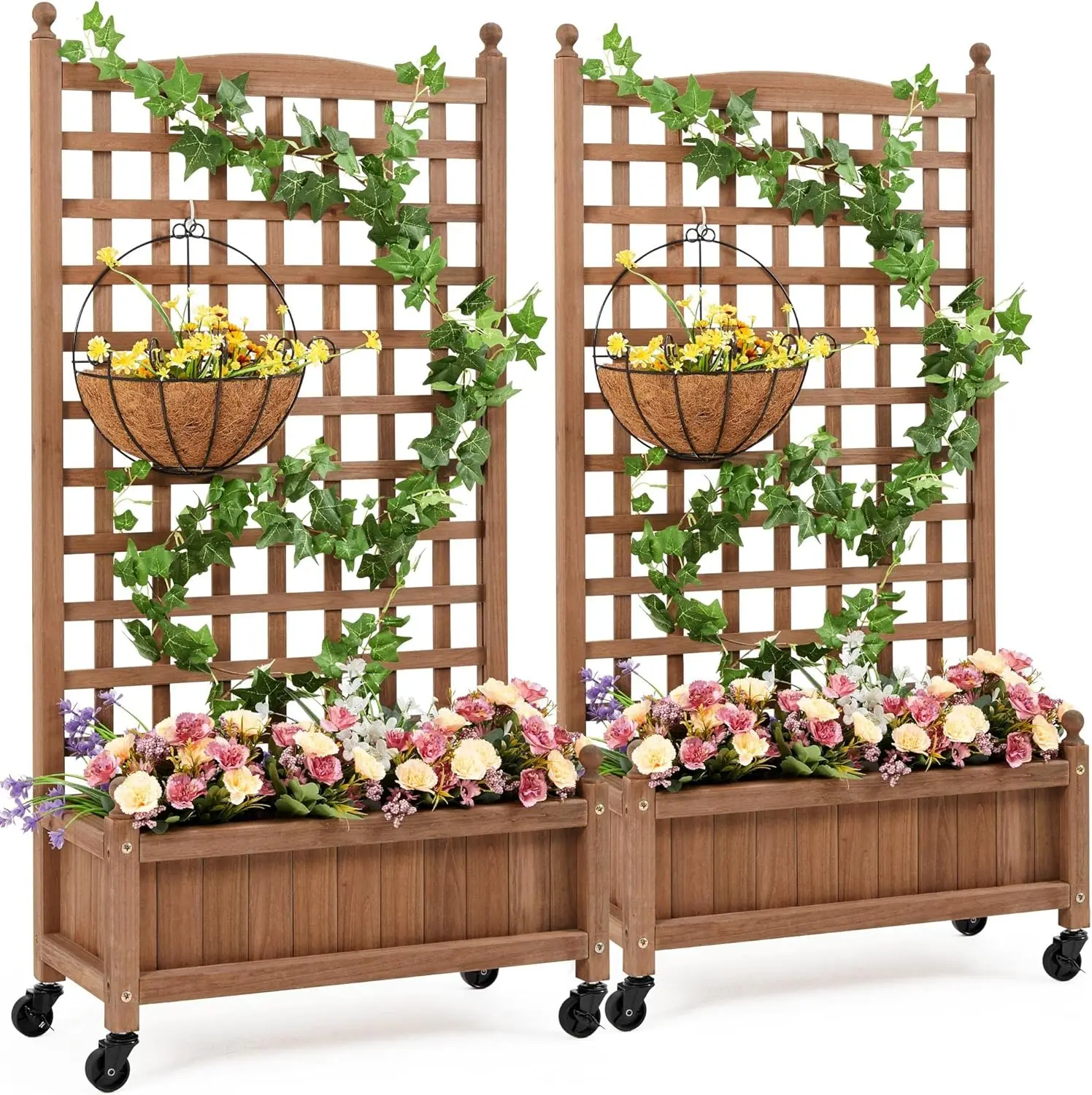 

Raised Garden Bed with Trellis & Wheels, 50" Tall Vertical Planter for Climbing Plants, Flowers, Herbs, Brown