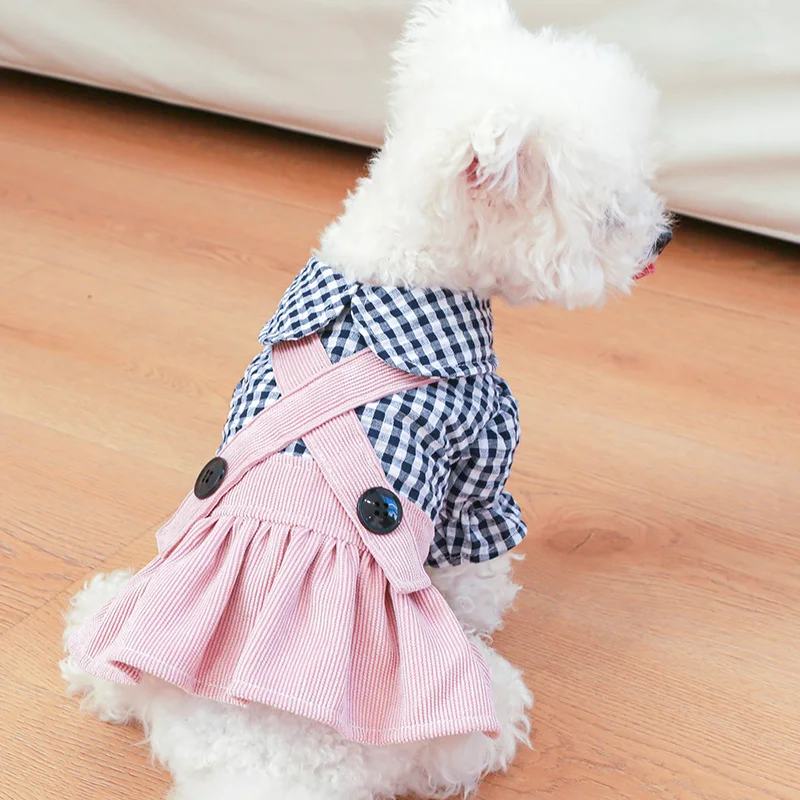 PETCIRCLE Dog Clothes Black Button Plaid Dress For Small Medium Dogs Cat Spring Summer Pet Clothing Dog Costume Supplies Skirt