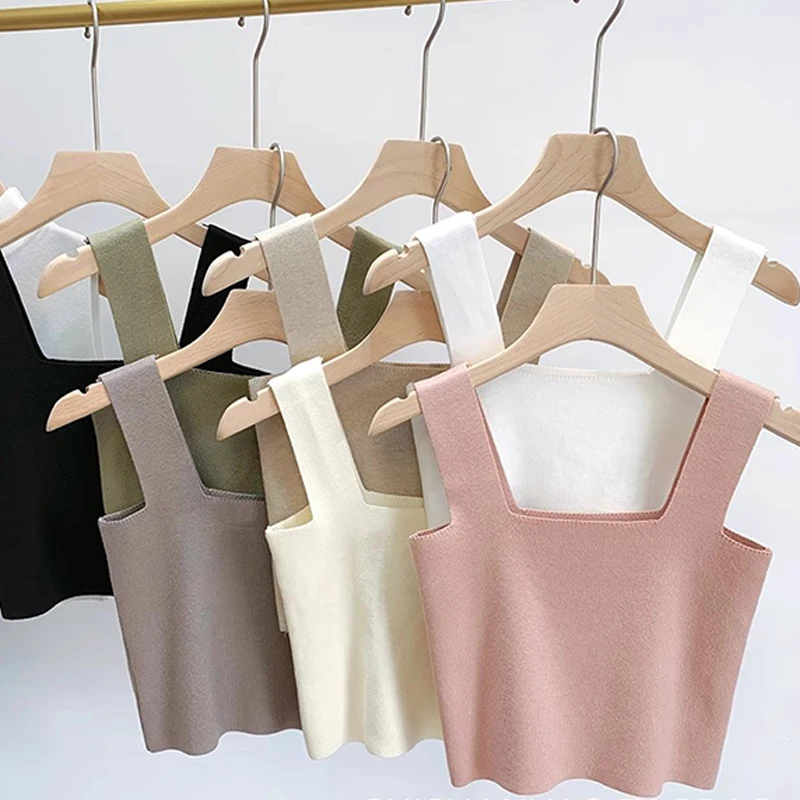 

Basic Summer Sleeveless Knitted Tank Top Women High Elasticity Fashion Sexy Ladys Short Crop Top Women Clothing Y2k Tops