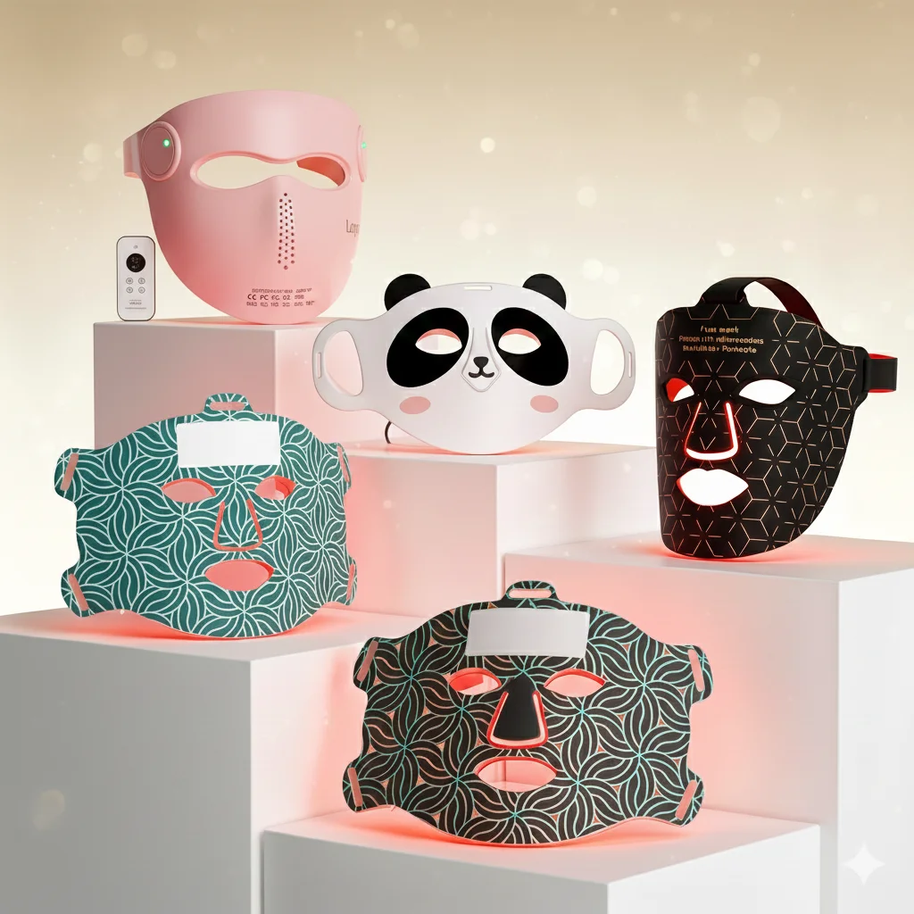 Professional Hand Held LED Red Light Therapy Mask Set Face Rejuvenation Device Portable Silicone Facial Skin Care Salon Home US