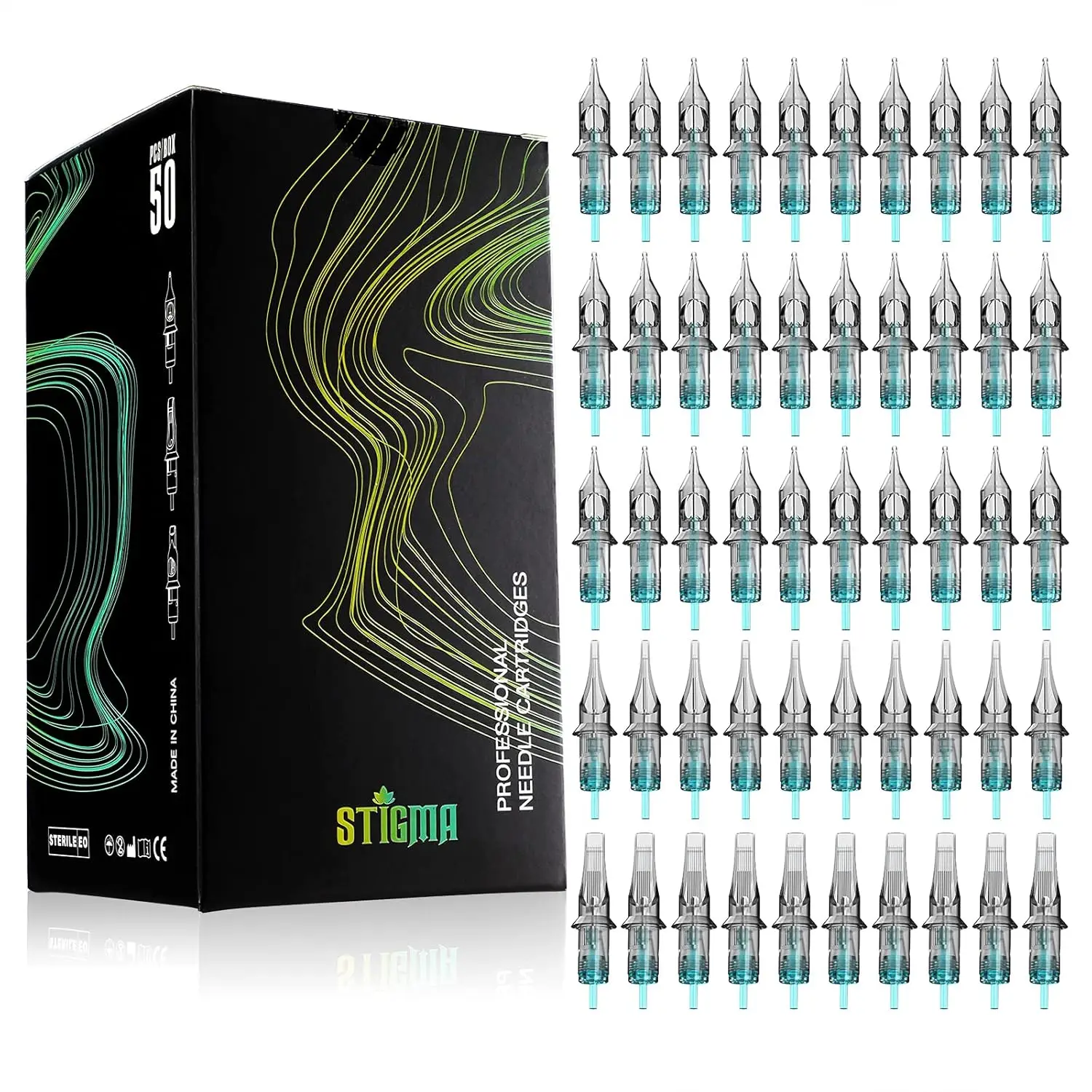 

50Pcs Tattoo Cartridge Needles Assorted Sizes 0.35mm RL+RM Round Liner/Magnum