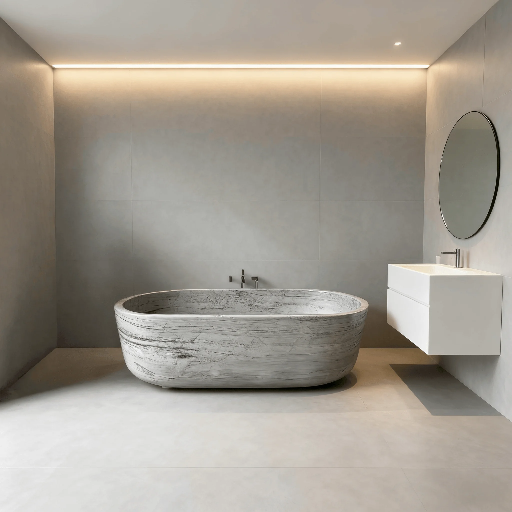 Modern Luxury Spa Bathtub Natural Grey Marble Bathtub Oval Soaking Freestanding Bathtub