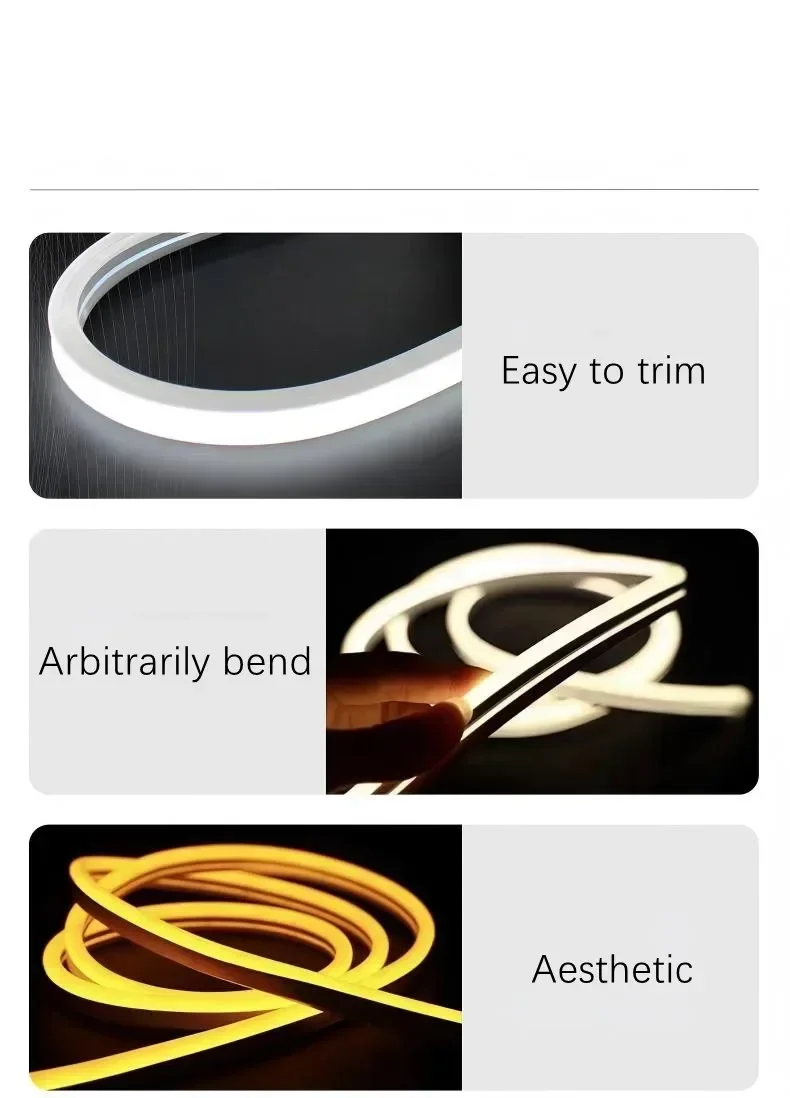 LED Neon Light Strip DC 12V Waterproof Neon Sign 6X12mm Silicone Rope Lights Flexible Lamp Decoration with DC Plug/2pin Wire