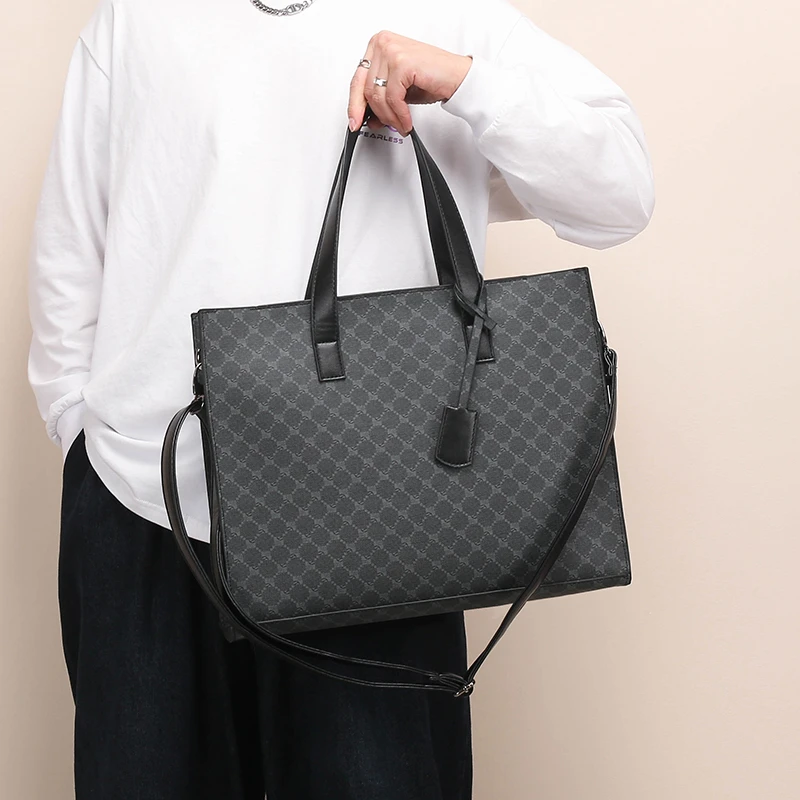 

Вместительная винтажная сумка-тоут с монограммой из искусственной кожи, на плечо, со съемным ремнем, повседневная, для работы и путешествий, для мужчин и женщин