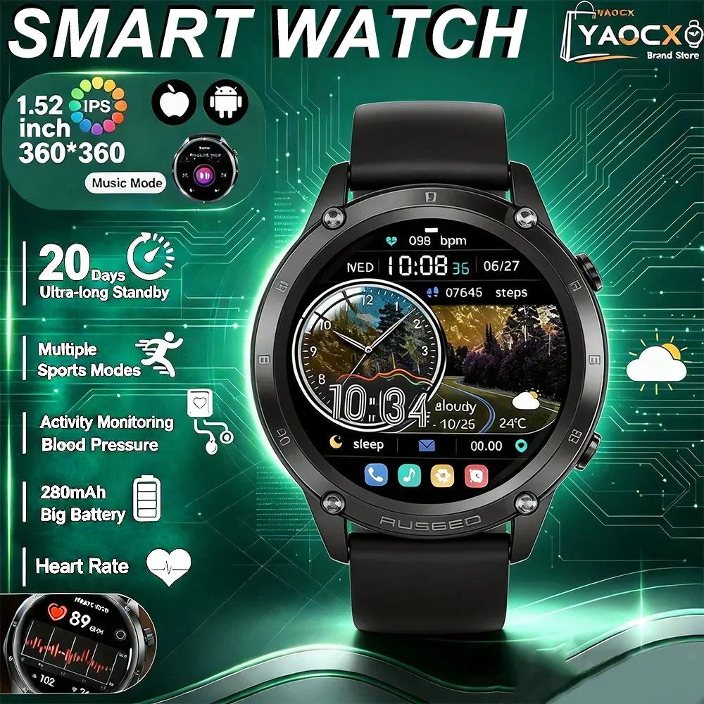 

2026 Men Smart Watch 1.52 Inch Large Screen Multi Sport Modes Health Management Heart Rate Monitoring Bluetooth Call Watch