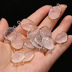 Natural Clear Quartz Pendant Connector Round Rectangle Natural Agate Stone Pendant Gold Plating for Women Jewerly Accessories
