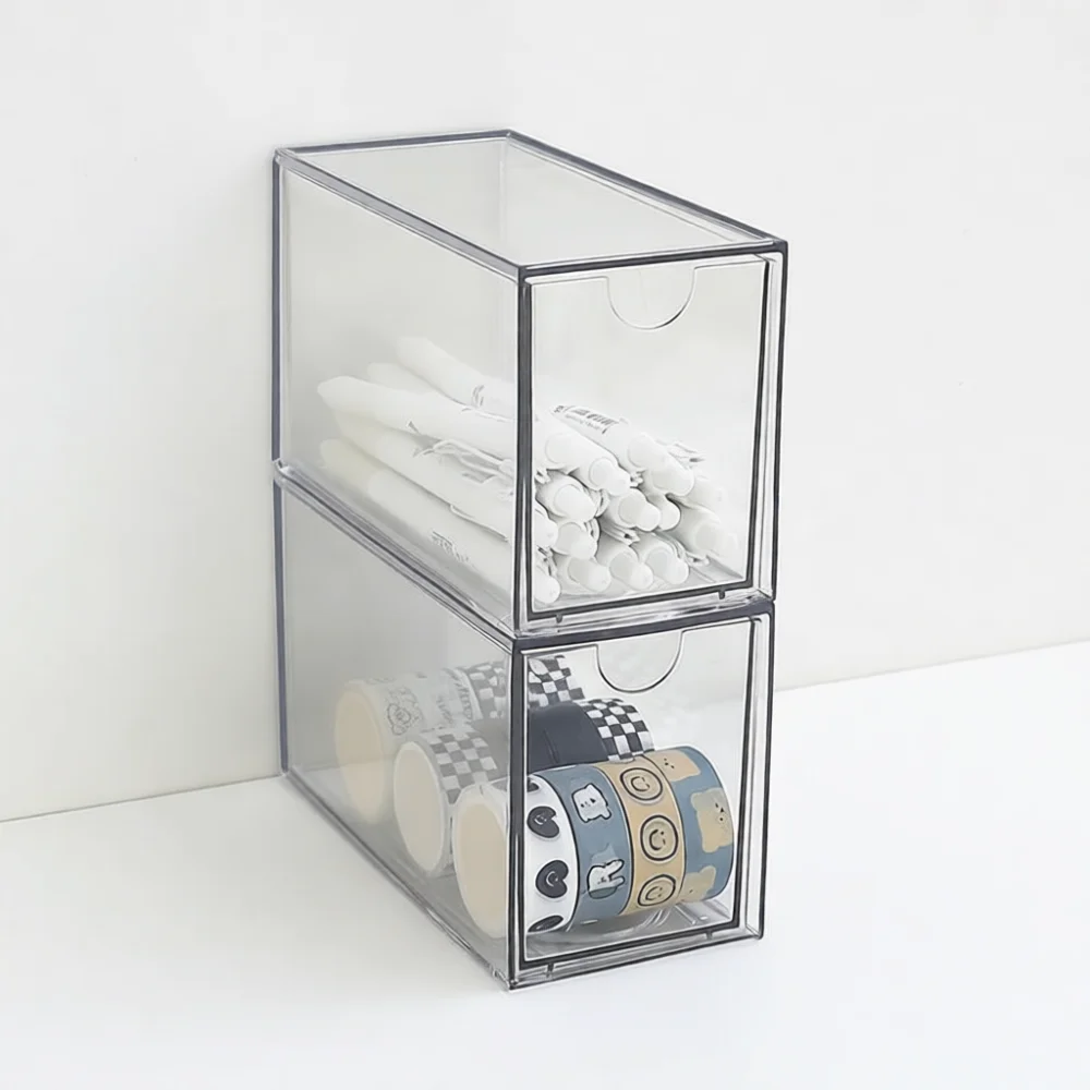 Acrylic Modular Desktop Drawer Organizer Clear Stackable Storage Box For Office Stationery Cosmetic Miscellaneous Items
