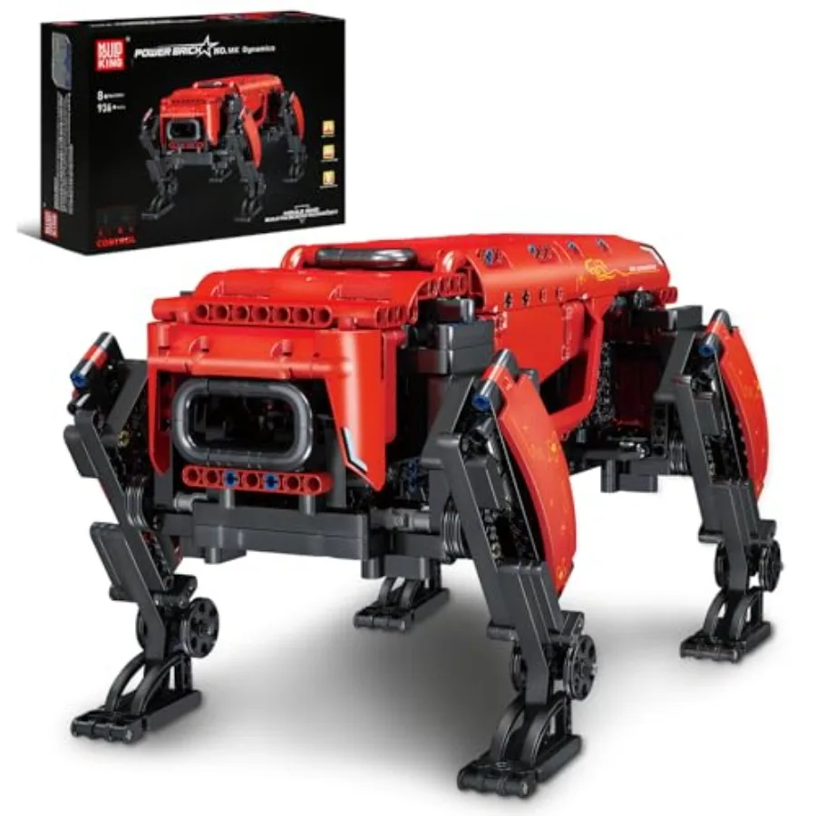 

Robot Dog building kit for home display, ABS plastic, black-red, 936-piece with motor and APP remote control