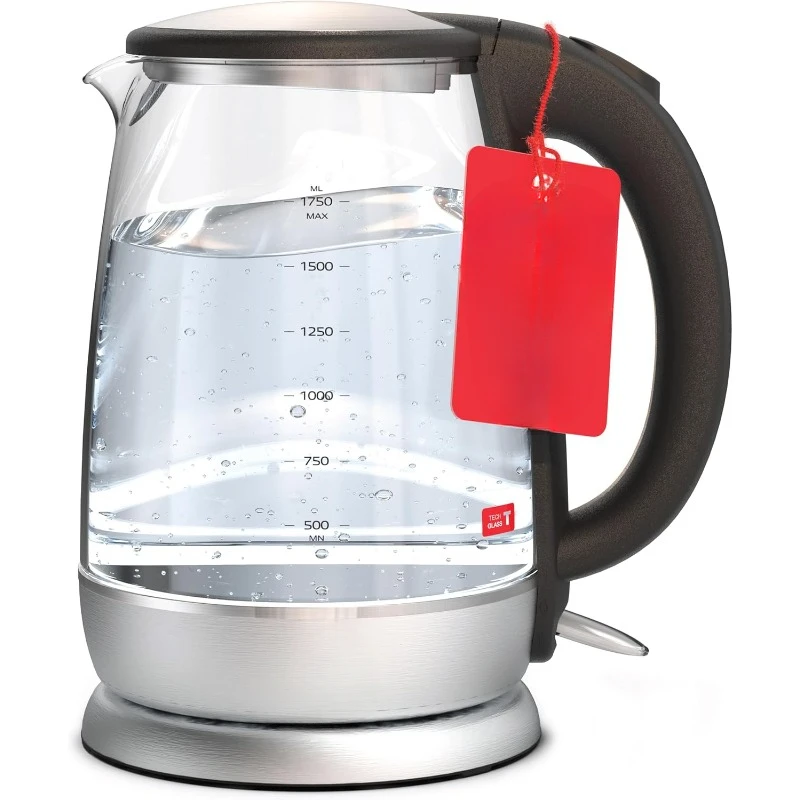 Electric Glass Tea Kettle. Fast Water Boiler. BPA-FREE. Stainless Steel & Borosilicate Glass. Designed in Italy