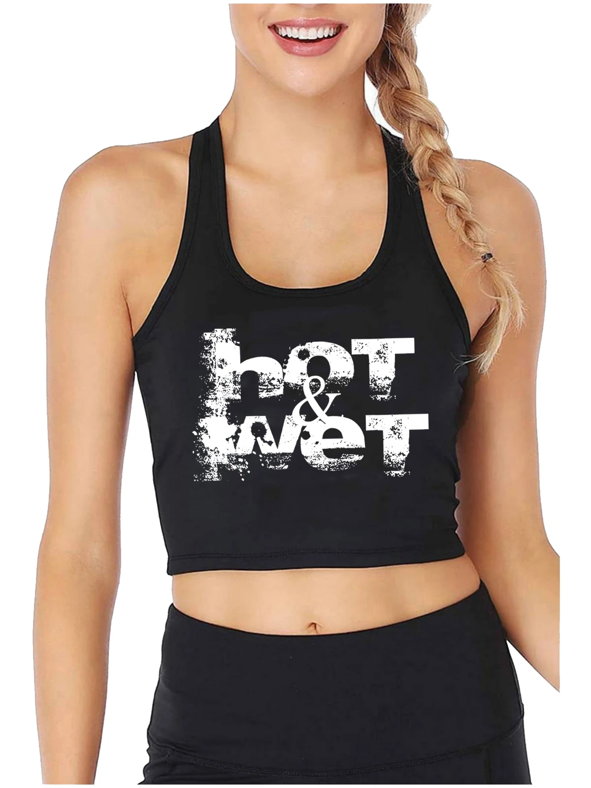Hot & Wet Design Cotton Sexy Fit Crop Top Hotwife Humor Fun Flirting Style Tank Top Swinger Playful Sports Camisole