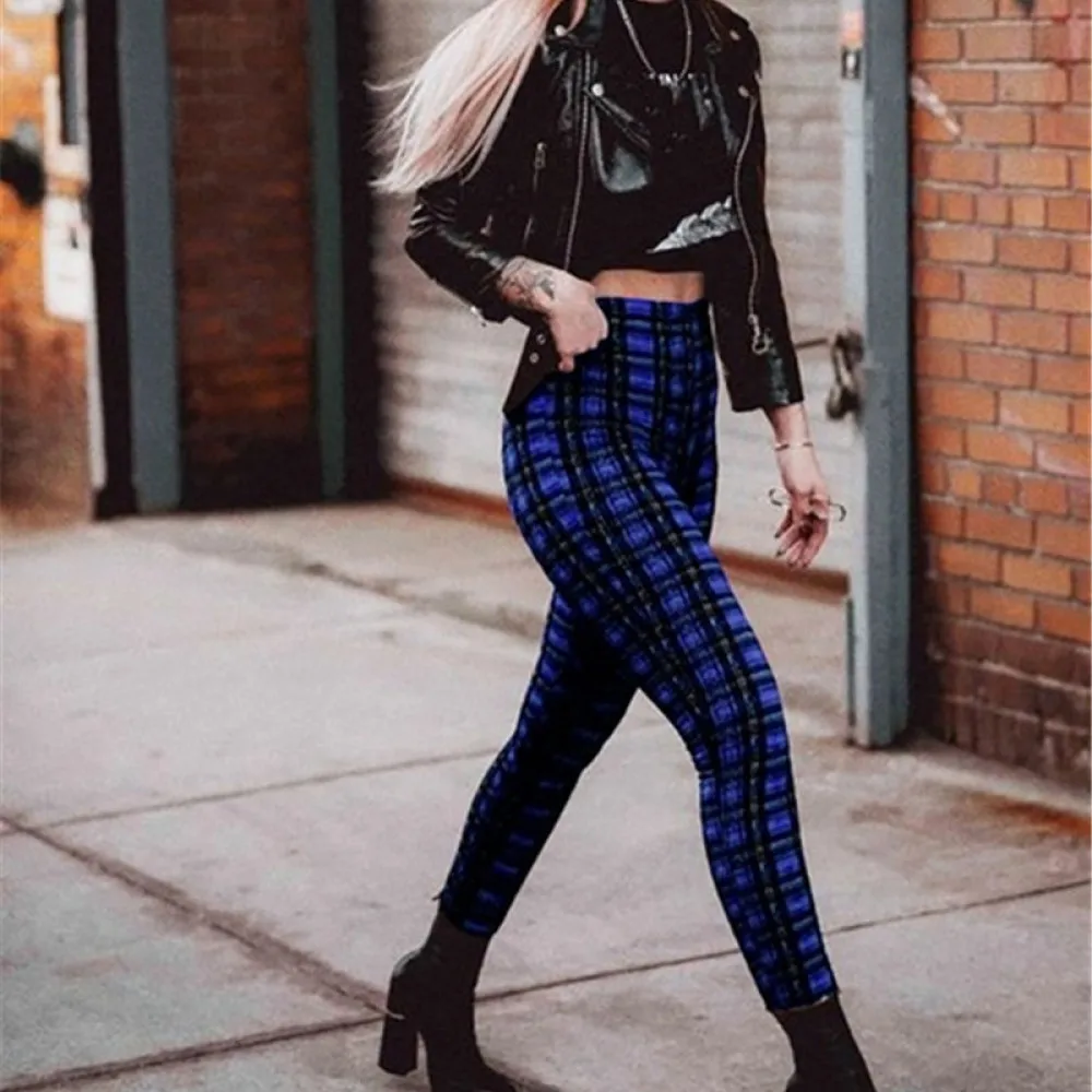 Women Slim Fit Leggings For Yiyi Fashion Denim Effect Plaid Tights High Stretch Soft Comfortable Daily Active Pants