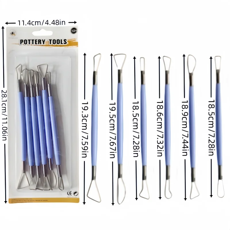 Pottery Tools 6-Piece Blue Clay Sculpture Manual Finishing Knife Plastic Tool Set
