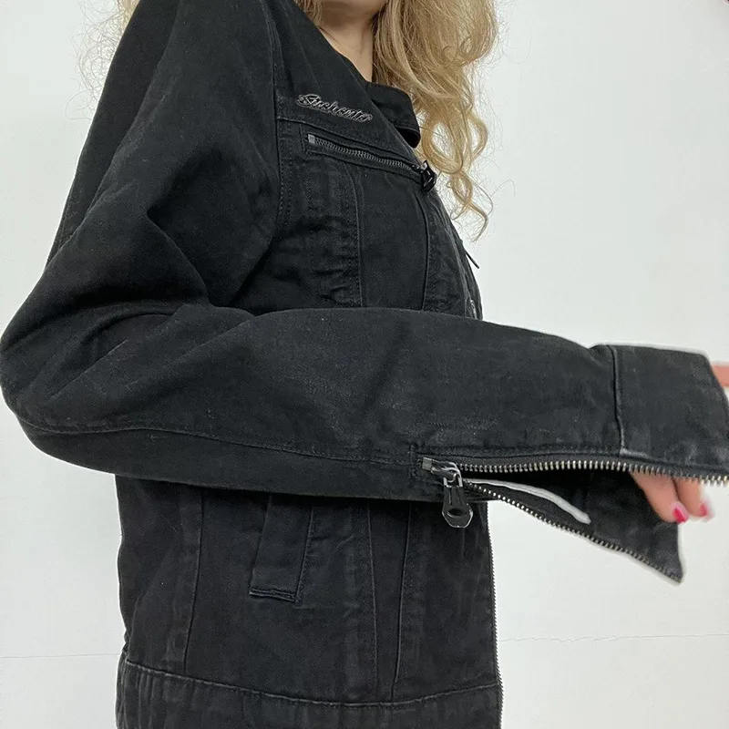 

Street Trendy Fashion Cool Handsome Black Washed Cowboy Casual Long Sleeve Jacket 2024 New Edition