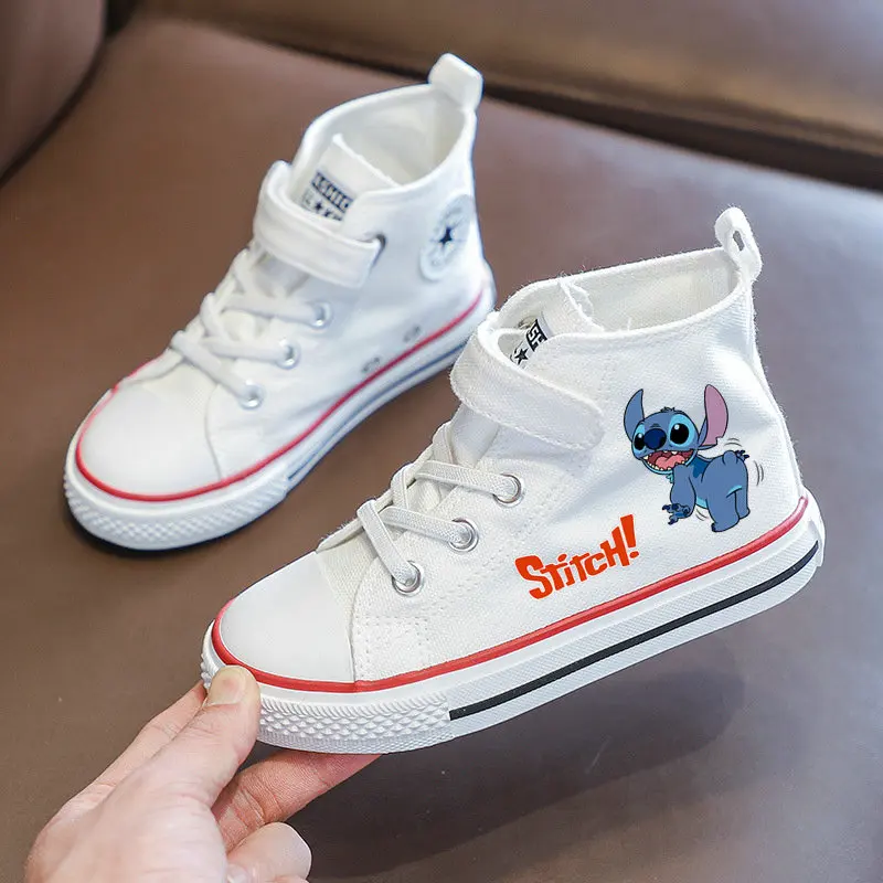 Disney-zapatos blancos de princesa Lilo & Stitch para niños, zapatillas informales con suelas antideslizantes, deportivas para niñas, zapatos de