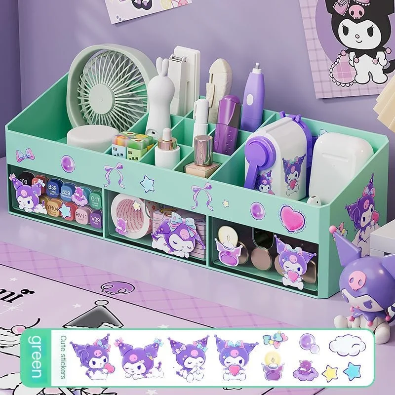 Sanrio Kuromi Cartoon Multifunction Pen Holder Cute Partition with Drawer Desktop Student Stationery Large Capacity Storage Rack